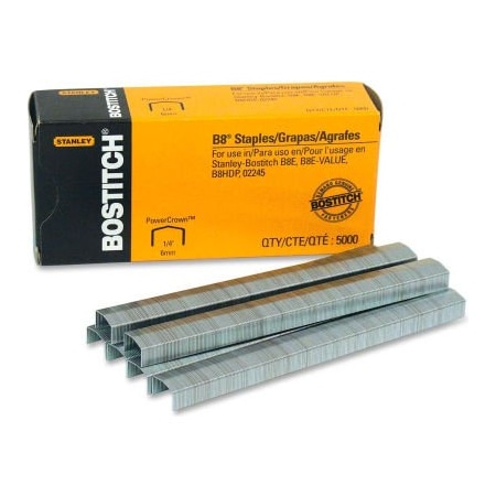 Bostitch B8 PowerCrown Staples, 30 Sheet Capacity, 1/4" Leg Length, 5000/Box STCRP211514